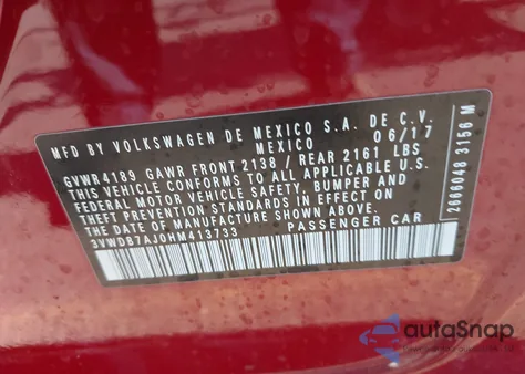 2017 Volkswagen Jetta 1.4T Se из США, поврежденный, VIN 3VWDB7AJ0HM413733